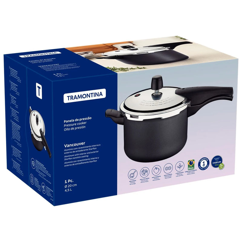 Panela de Pressão Tramontina Vancouver em Alumínio com Revestimento Interno e Externo Antiaderente Starflon Max Grafite 20 cm 4,5 L