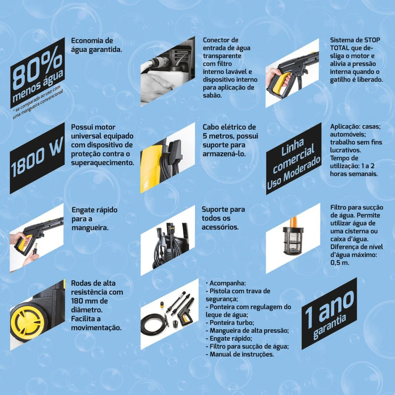 Lavadora de Alta Pressão 1800 W Tramontina MASTER para Uso Moderado com Mangueira Alta Pressão 5 m Jato Regulável 1900 psi 220 V